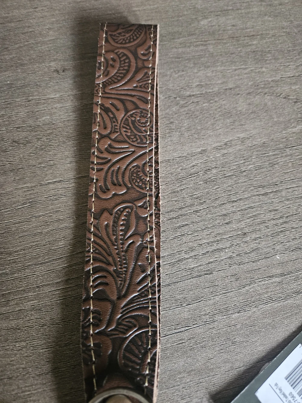 Myra Bag-Brown Tooled Leather Key Fob Wristlet with Antique Brass Clip-NWT